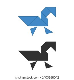 Swan Tangram. Traditional Chinese dissection puzzle, seven tiling pieces - geometric shapes: triangles, square rhombus , parallelogram. Board game for kids that helps to develop analytical skills