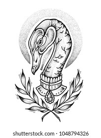 Swan tattoo. psychedelic, zentangle style. vector illustration