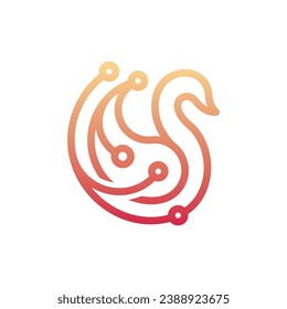Swan Tech line modern logo design, Swan Animal with circuit line art style