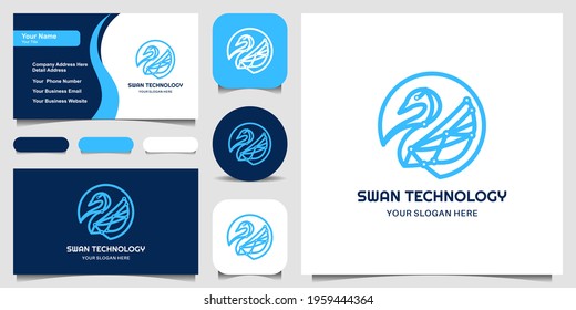 swan tech logo design with circuit line art style