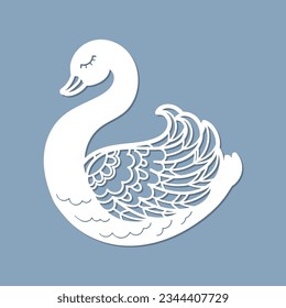 Swan. Template for laser cutting of paper, cardboard, wood, metal. For decor design, toys, postcards, stencils, engraving, silkscreen printing, etc. . Vector