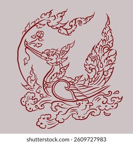 Swan in Thai art imagination vector for illustration, card, decoration