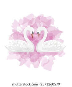 Swan Valentine Day Animal Symbol of Love Postcard Vector Illustration