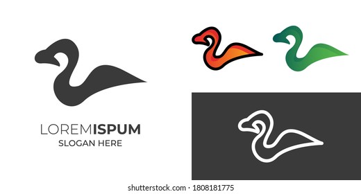 swan vector creative logo design black and white mono line .swan silhouette logo template vector illustration vintage minimal retro
 icon