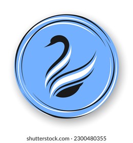 Swan vector flat icon. Stylized black and white bird on blue background. Best for seamless patterns, logo creating, mobile apps and web design.