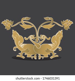 Swan vector gold color in black background, wedding card and cake box vector, traditional swan vector, swan logo, animal logos