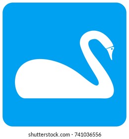 Swan vector icon. Image style is a flat icon symbol perforated in a blue rounded square shape.