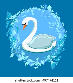 Swan vector illustration, Swan in the frame ornament. Illustration of a beautiful white swan.