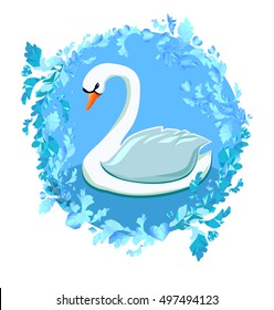 Swan vector illustration, Swan in the frame ornament. Illustration of a beautiful white swan.