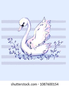 Swan Vector Illustration, print ideas for t-shirt.