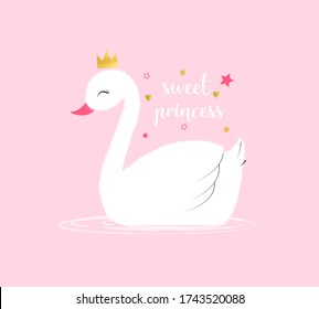 Swan vector illustration for t-shirt design with slogan. Vector illustration design for fashion fabrics, textile graphics, prints.	