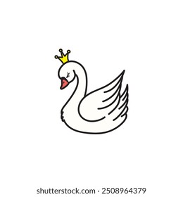 Swan Vector Image, Swan Illustration Vector, Cute Swan with Crown Vector, Swan Cartoon Vector.