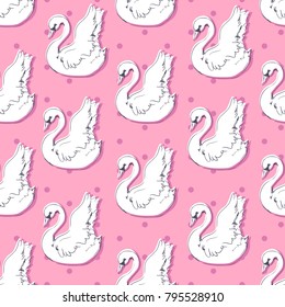 Swan Vector Pattern, background beautiful with swan design fabric print