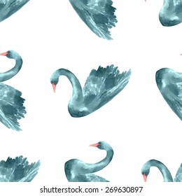 Swan watercolor illustration. Seamless pattern.Ã�Â�and drawn vector illustration
