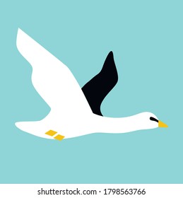 Swan web icon isolated on blue background. Vector bird in simple primitive style