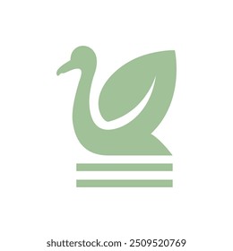 swan with wings leaf logo design vector flat