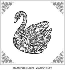 swan zentangle arts. isolated on black background of illustration