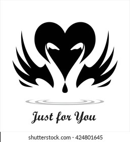 swans in black and white. couple of swan and heart icon,couple in love. Suitable for wedding symbol, wedding invitation, romantic gift, wedding anniversary, romantic moment, symbol of honeymoon, etc.