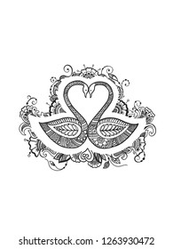 swans black and white pattern vector drawing