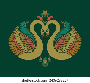 Swans border, Swans Out line Border For Saree , Swans Design for saree print