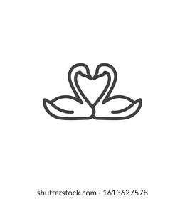 Swans couple line icon. linear style sign for mobile concept and web design. Two swan heart outline vector icon. Love and valentines day symbol, logo illustration. Vector graphics