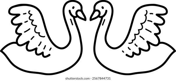 Swans Couple Sketch Vector Illustration