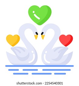 Diseño vectorial de pareja de cisnes aislado en fondo blanco