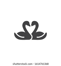 Swans couple vector icon. filled flat sign for mobile concept and web design. Two swan heart glyph icon. Love and valentines day symbol, logo illustration. Vector graphics