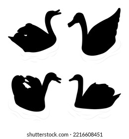 Swans floating silhouettes design. Goose, geese. Wild birds