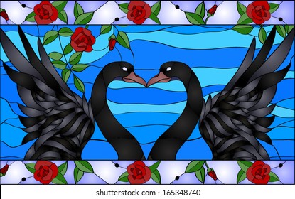 Swans with heart / stained glass window