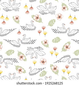 Swan Design Blumen und Laubmuster 