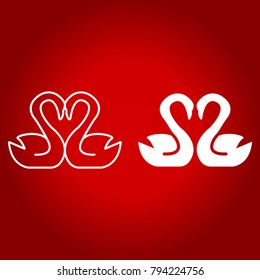 Swans in love line and glyph icon, valentines day and romantic, heart shape sign vector graphics, a linear pattern on a red background, eps 10.