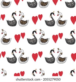 Swans in love. Vector seamless pattern. Endless pattern can be used for ceramic tile, wallpaper, linoleum, textile, web page background
