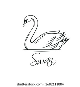 Swans outline icon. Romantic bird for wedding invitation design. Vector illustration, isolated on white.