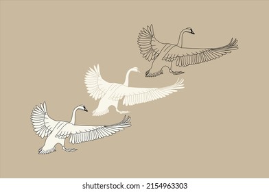 Swans outline icon. Romantic bird Vector illustration isolated on beige