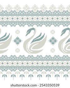 swans. seamless pattern. Scheme of knitting and embroidery. Vector. pixel art. navajo. ethnic