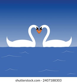 Swans in the shape of a heart graphic design for valentines day