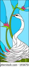 Swans with Strelitzia / stained glass window