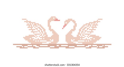 Swans. Vector element embroidery.