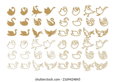 Swans Vector Icon Symbol Template. Ducks Vector Illustration
