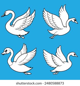 Swans vector illustration. Cartoon isolated beautiful white birds swim together, cute symbol of love and romance, romantic tenderness and wedding, graceful family of swans in nature
Vect