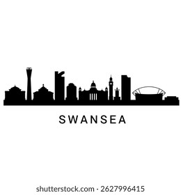 Swansea with Wales Skyline Silhouette, and Cityscape.
