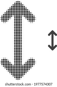 Swap arrows vertically halftone dot icon illustration. Halftone pattern contains round pixels. Vector illustration of swap arrows vertically icon on a white background.