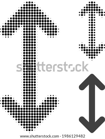 Swap arrows vertically halftone dotted icon. Halftone pattern contains circle dots. Vector illustration of swap arrows vertically icon on a white background.