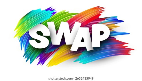 SWAP in bold white letters over dynamic colorful strokes. Vector illustration for crypto and DeFi platforms.