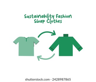 Swap clothes, slow fashion and sustainability fashion illustration. Recycle and sustainable fashion concept. Made textiles, fabrics, garment and eco-friendly clothes.