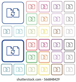 Swap documents color flat icons in rounded square frames. Thin and thick versions included.