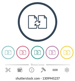 Swap documents flat color icons in round outlines. 6 bonus icons included.