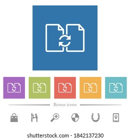 Swap documents flat white icons in square backgrounds. 6 bonus icons included.
