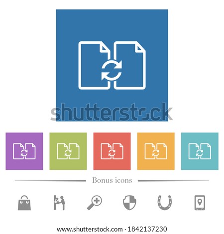 Swap documents flat white icons in square backgrounds. 6 bonus icons included.